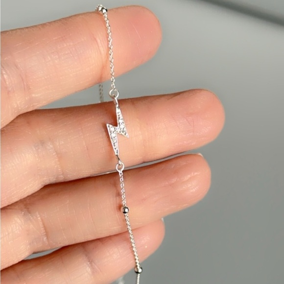 Sterling Silver Adjustable Ball Bead Lightning Bolt Anklet - Picture 3 of 10